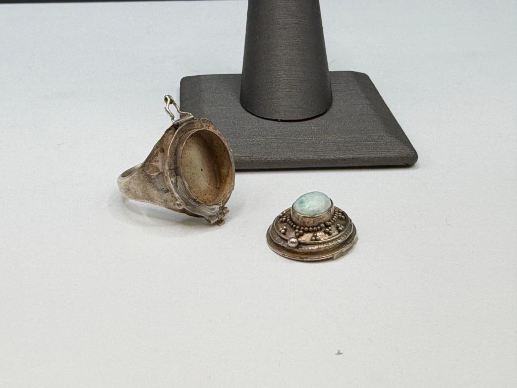 STERLING SILVER POISON RING WITH CABOCHON STONE - 5