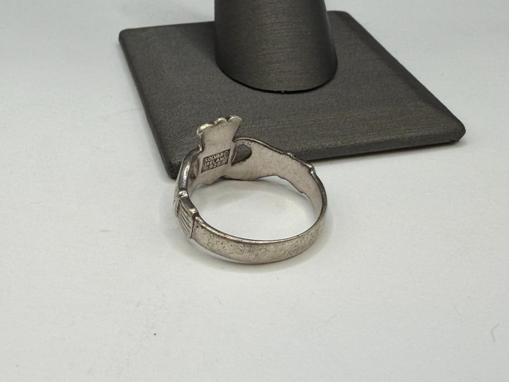 SOLVAR DESIGNER SIGNED IRISH STERLING SILVER CLADDAGH RING - 4