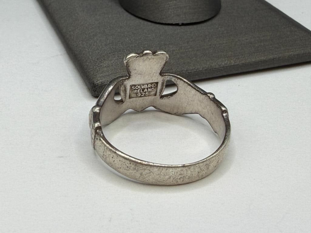 SOLVAR DESIGNER SIGNED IRISH STERLING SILVER CLADDAGH RING - 5