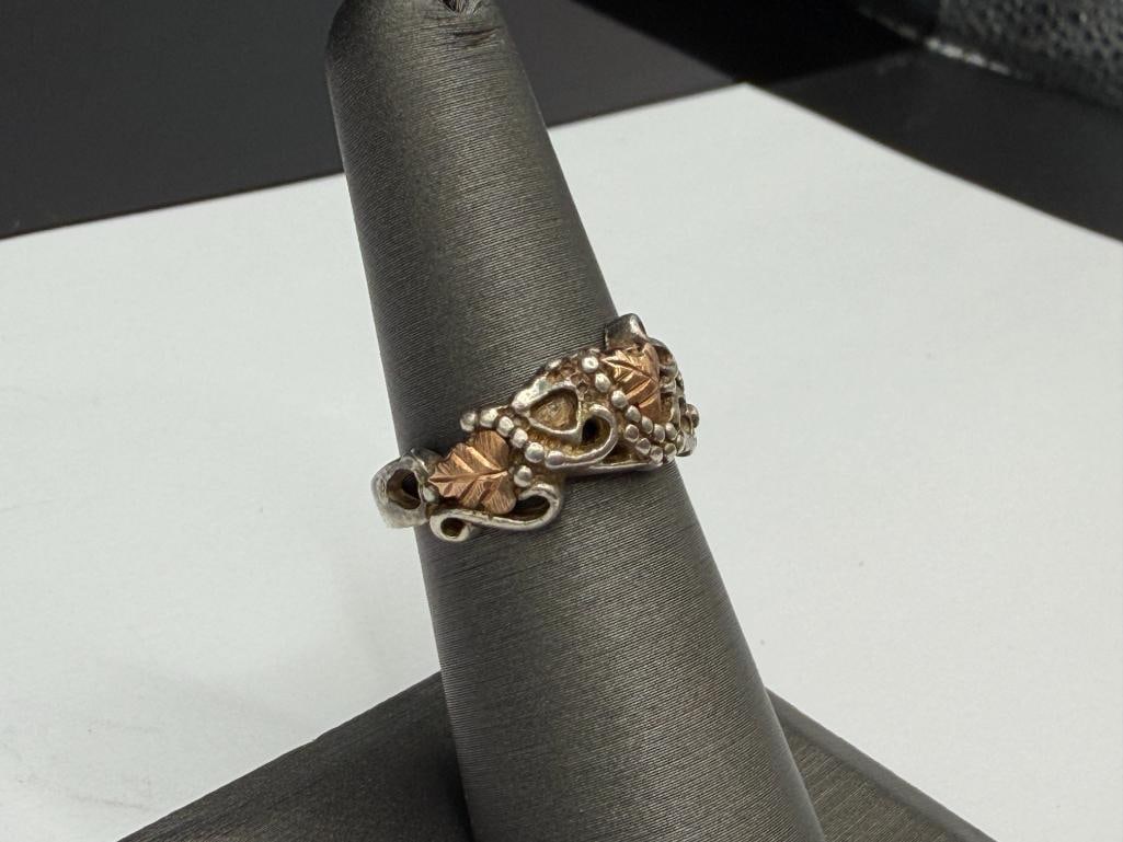 STERLING SILVER RING WITH ROSE GOLD LEAF ACCENTS - 2