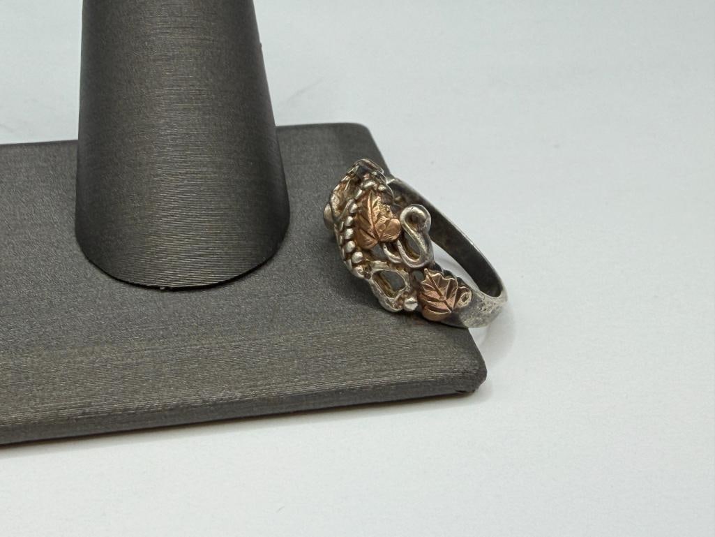 STERLING SILVER RING WITH ROSE GOLD LEAF ACCENTS - 3