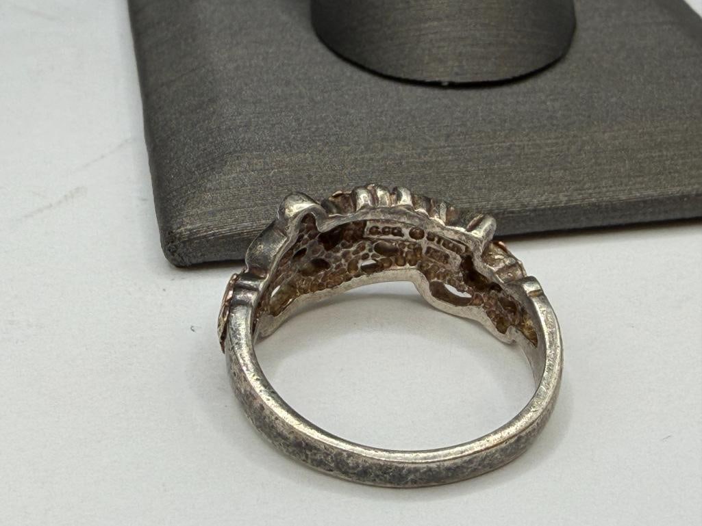 STERLING SILVER RING WITH ROSE GOLD LEAF ACCENTS - 5