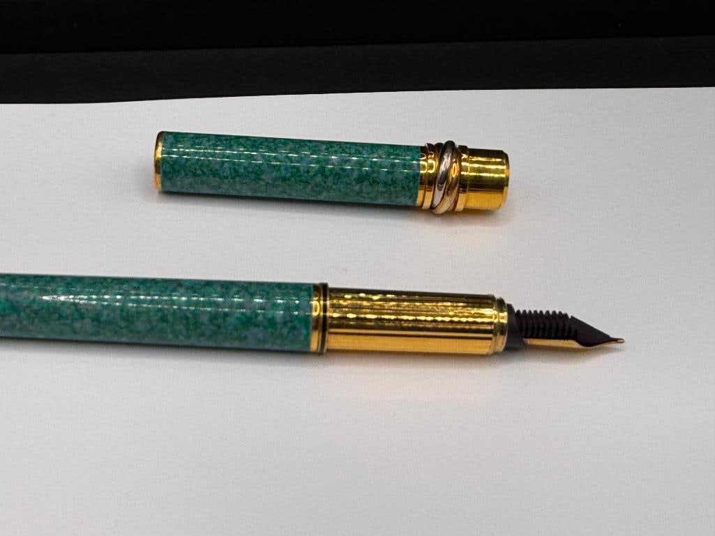 CARTIER 18K YELLOW GOLD NIB WRITING PEN WITH TURQUOISE COLORED CASING - 2