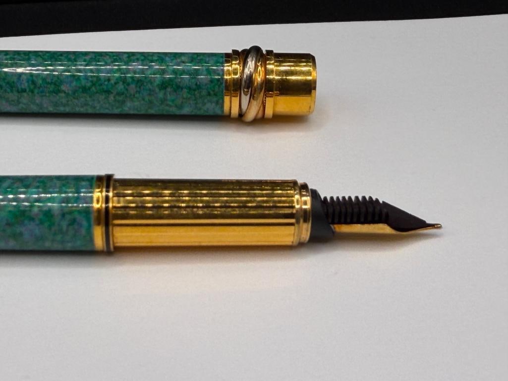 CARTIER 18K YELLOW GOLD NIB WRITING PEN WITH TURQUOISE COLORED CASING - 3