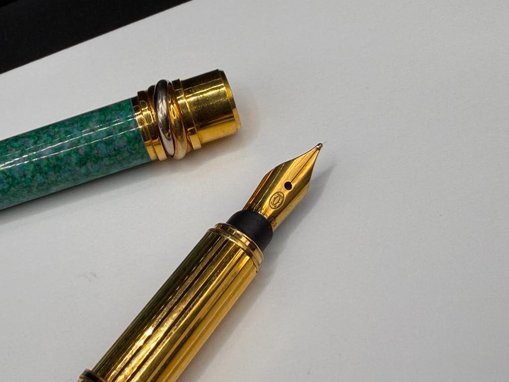 CARTIER 18K YELLOW GOLD NIB WRITING PEN WITH TURQUOISE COLORED CASING - 4