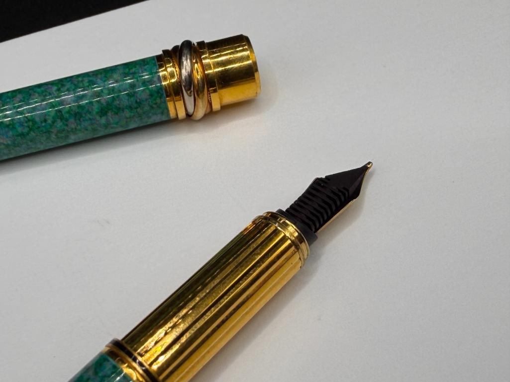 CARTIER 18K YELLOW GOLD NIB WRITING PEN WITH TURQUOISE COLORED CASING - 5