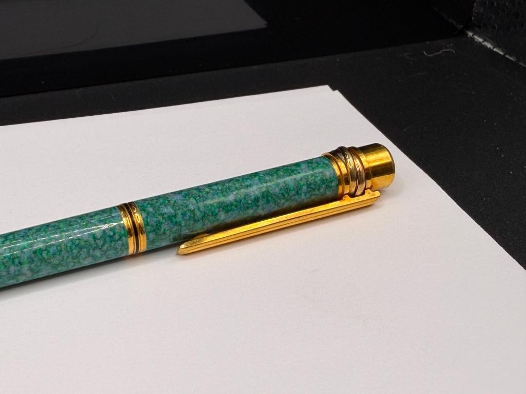 CARTIER 18K YELLOW GOLD NIB WRITING PEN WITH TURQUOISE COLORED CASING - 6