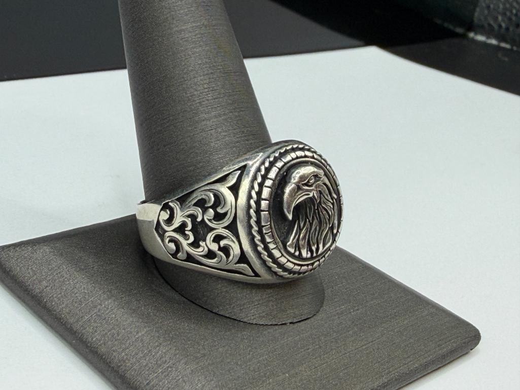 MEN'S STERLING SILVER EAGLE SIGNET RING - 2