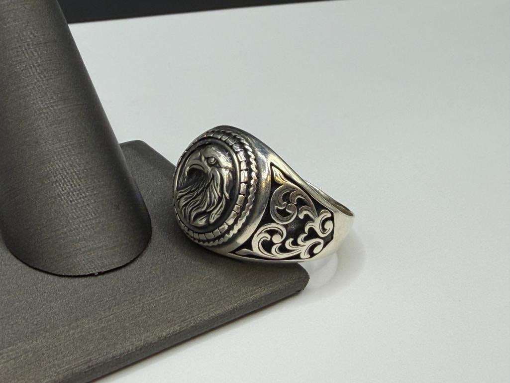MEN'S STERLING SILVER EAGLE SIGNET RING - 3