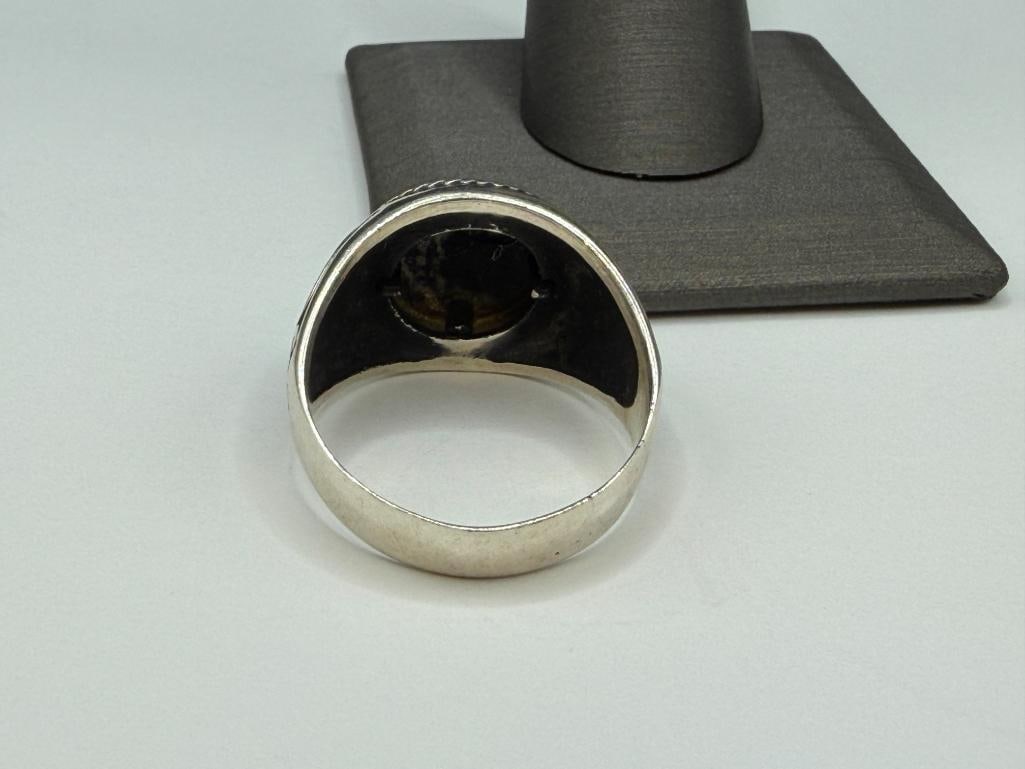 MEN'S STERLING SILVER EAGLE SIGNET RING - 4