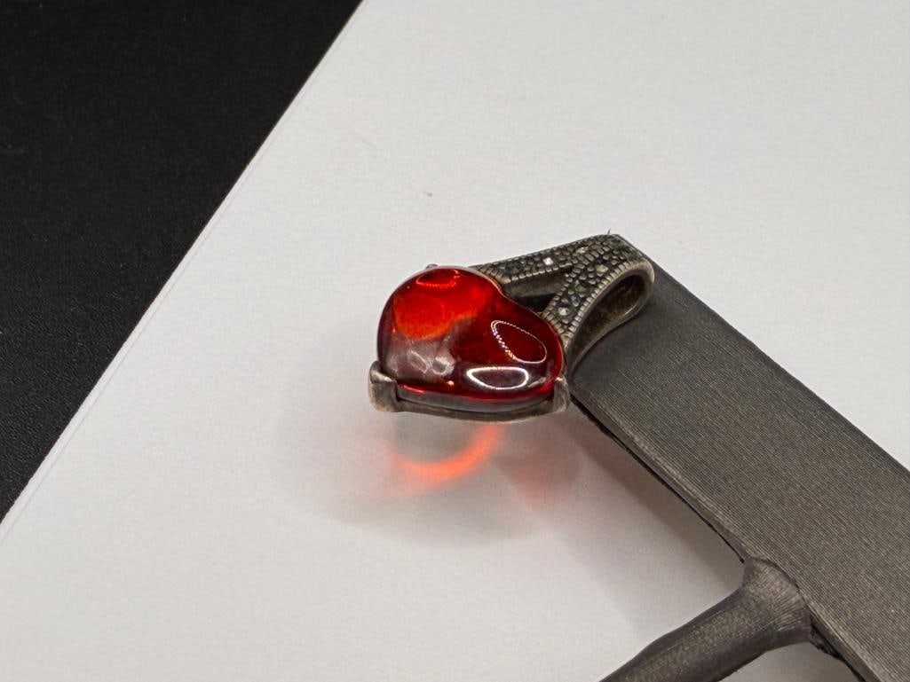 STERLING SILVER AMBER HEART AND MARCASITE EARRINGS - 3