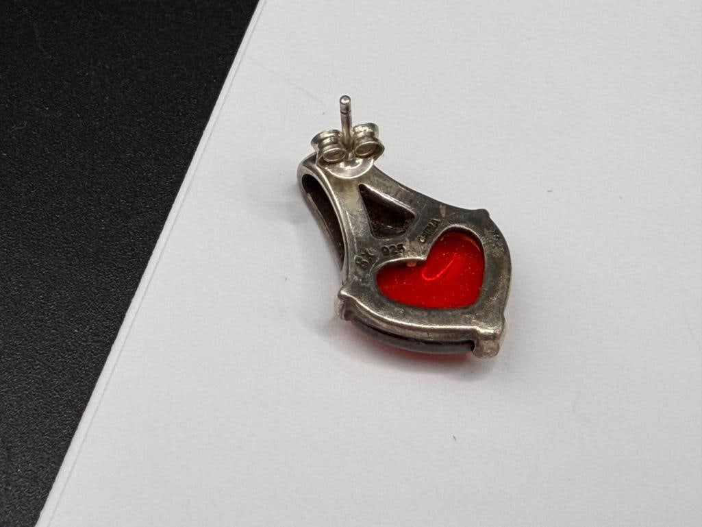 STERLING SILVER AMBER HEART AND MARCASITE EARRINGS - 4
