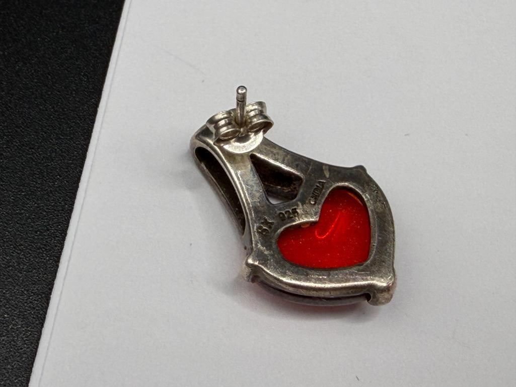 STERLING SILVER AMBER HEART AND MARCASITE EARRINGS - 5