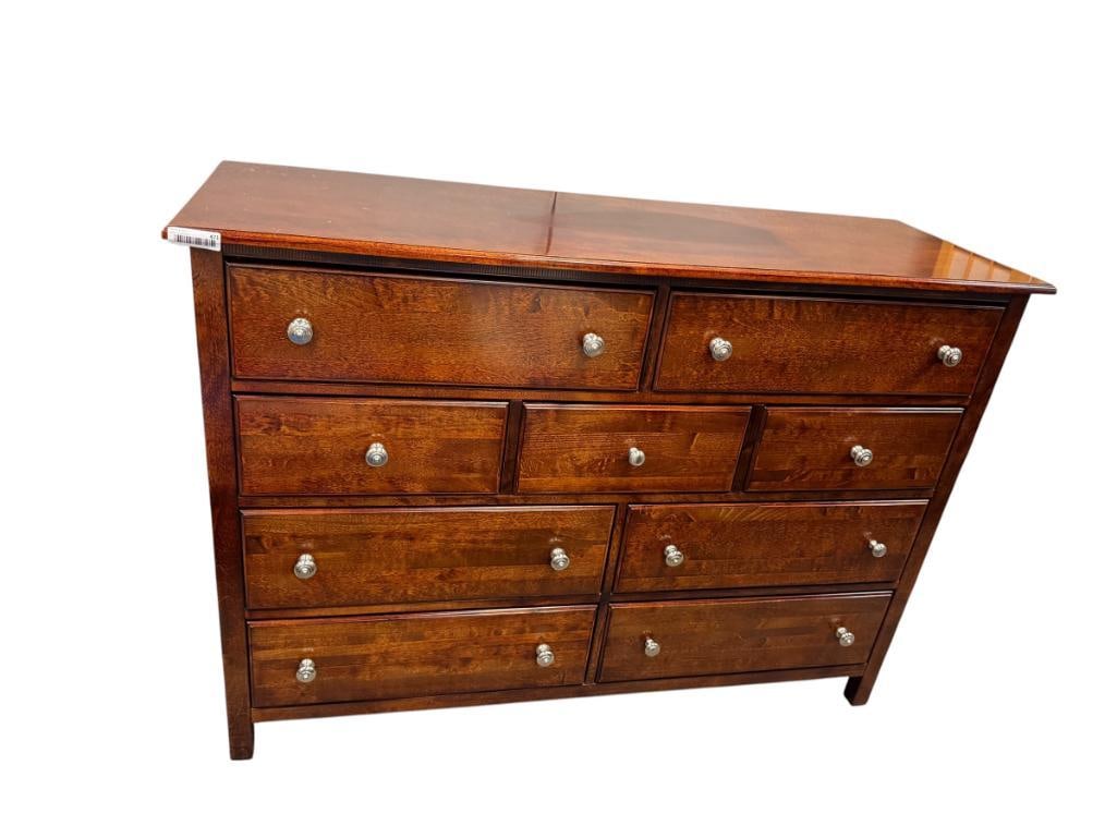RICH GRAIN DARK FINISH WOOD DRESSER WITH NINE DRAWERS AND NICKEL FINISH HARDWARE (1 of 8)