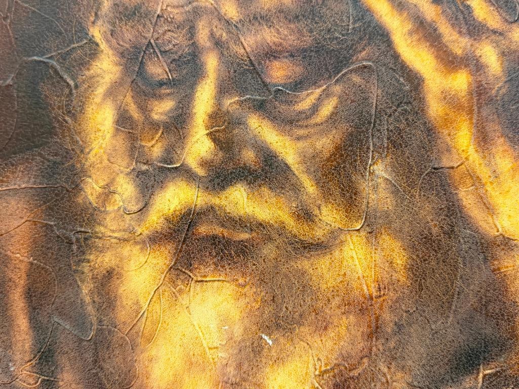 TEXTURED PRINT ON BOARD OF AN ELDERLY BEARDED MAN CONCENTRATING ON A GAME OF CHESS - 4