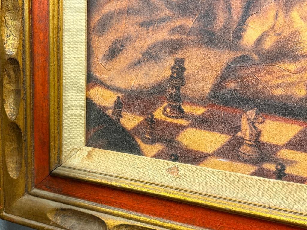 TEXTURED PRINT ON BOARD OF AN ELDERLY BEARDED MAN CONCENTRATING ON A GAME OF CHESS - 5