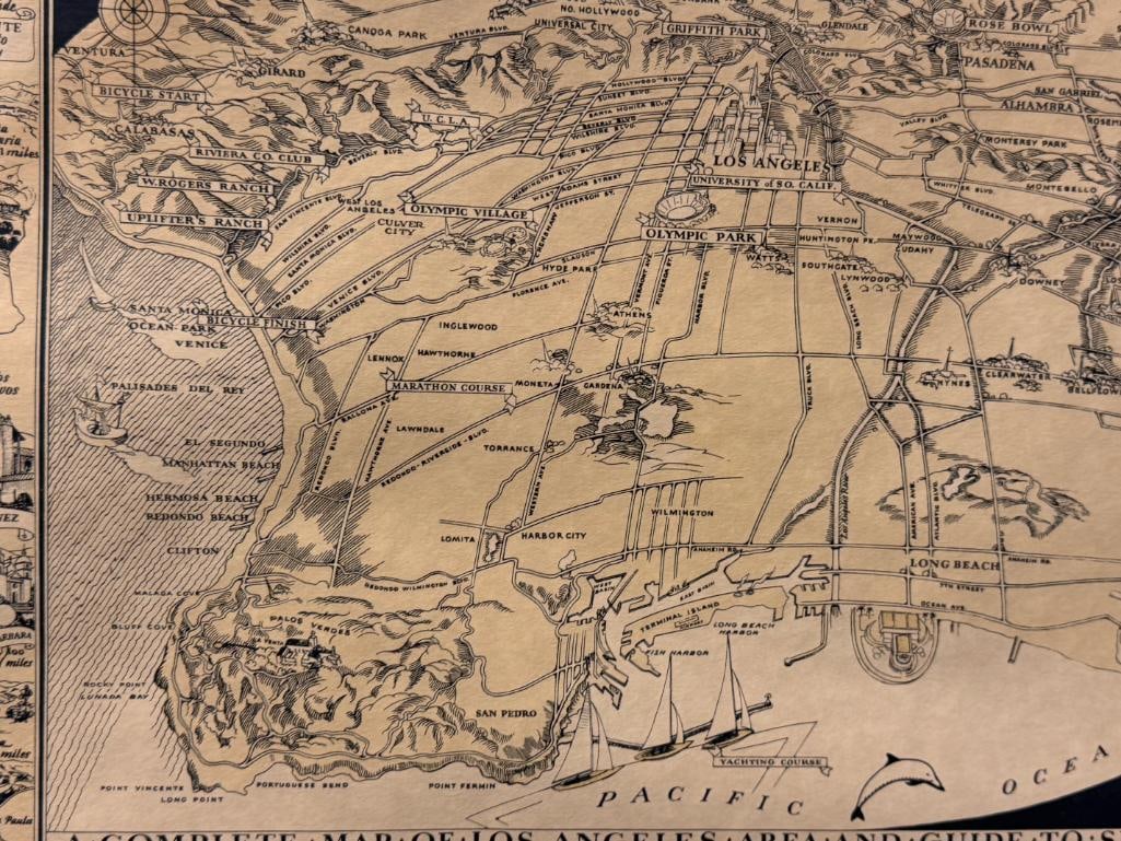 1932 A COMPLETE MAP OF LOS ANGELES AREA AND GUIDE TO SUMMER GAMES - 3
