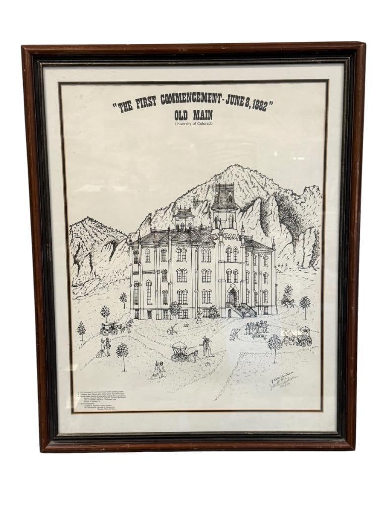 J. WITHE VAN DUSEN LIMITED EDITION THE FIRST COMMENCEMENT OLD MAIN UNIVERSITY COLORADO POSTER: NO. 39/500, SIGNED LOWER RIGHT, FRAMED 24" X 30" FRAME