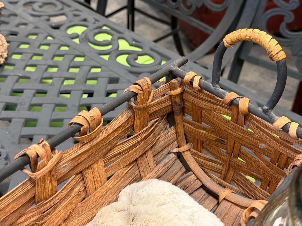 HOME DECOR / GOODS WOVEN BASKET, JAR WITH CORK TOP, PAIR OF CANDLE STICKS, AND FAUX FUR THROW - 7