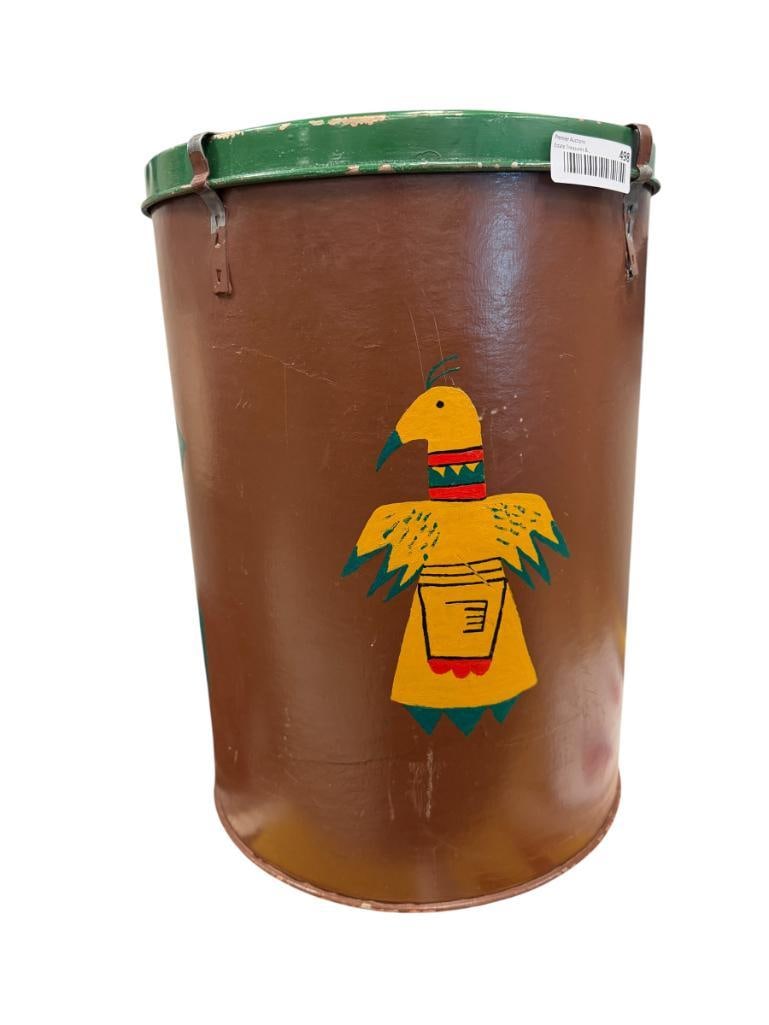 VINTAGE PAINTED CARDBOARD CONTAINER WITH NATIVE AMERICAN THUNDERBIRD MOTIF (1 of 6)