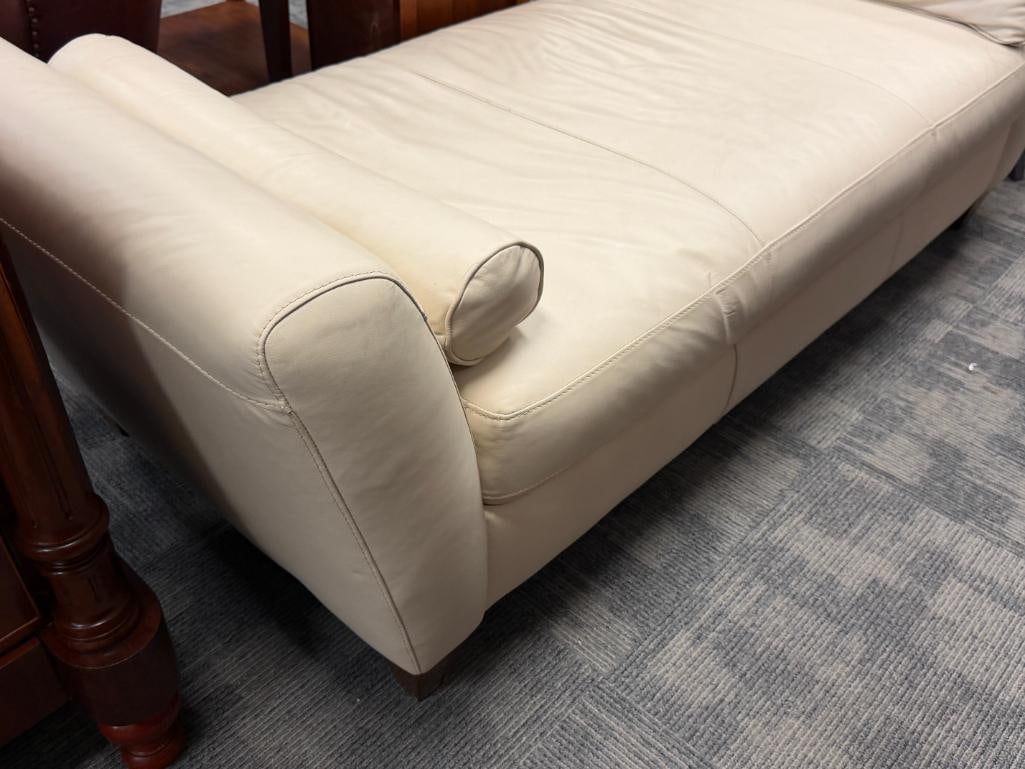 CONTEMPORAR MODERN CREAM COLORED LEATHER CHAISE LOUNGE - 2