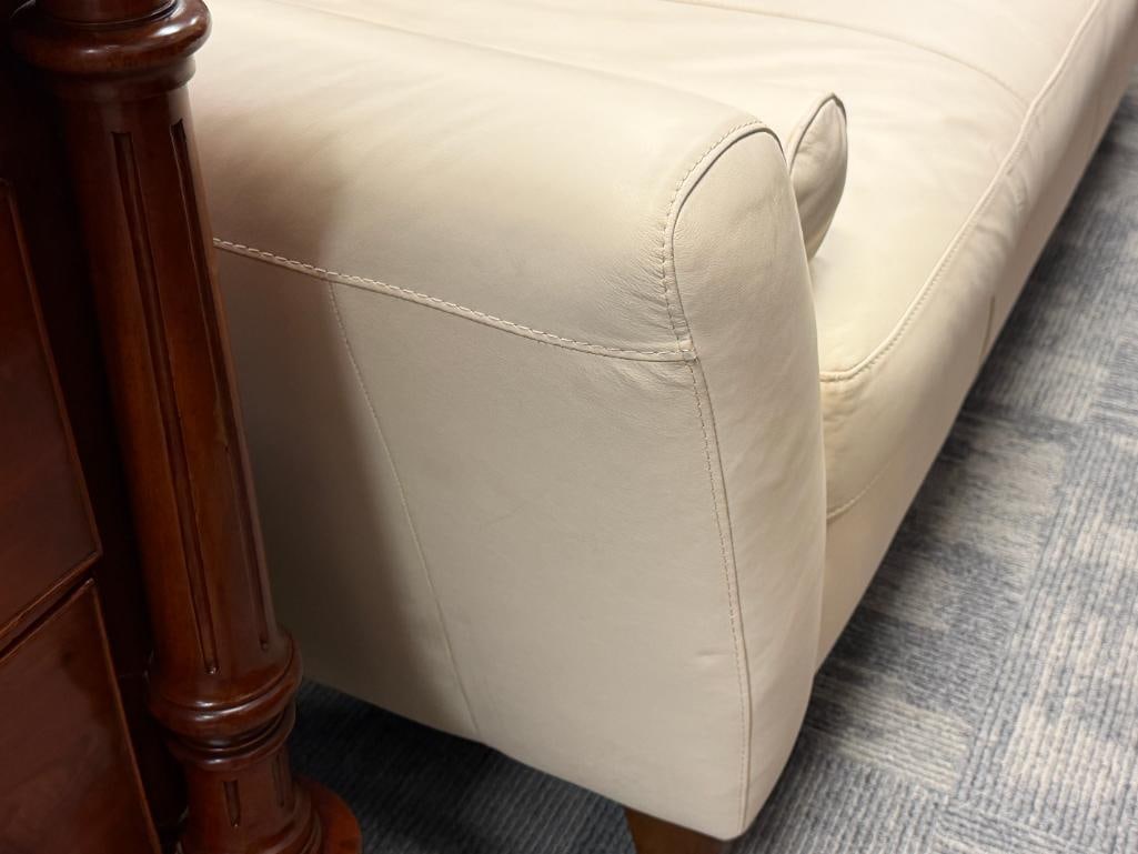 CONTEMPORAR MODERN CREAM COLORED LEATHER CHAISE LOUNGE - 7