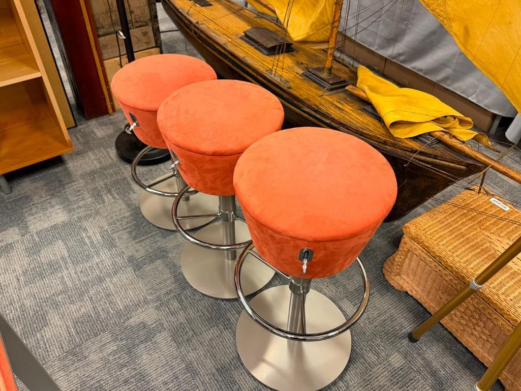 SET OF THREE CONTEMPORARY MODERN ADJUSTABLE BAR STOOLS WITH ROUND BASE - 10