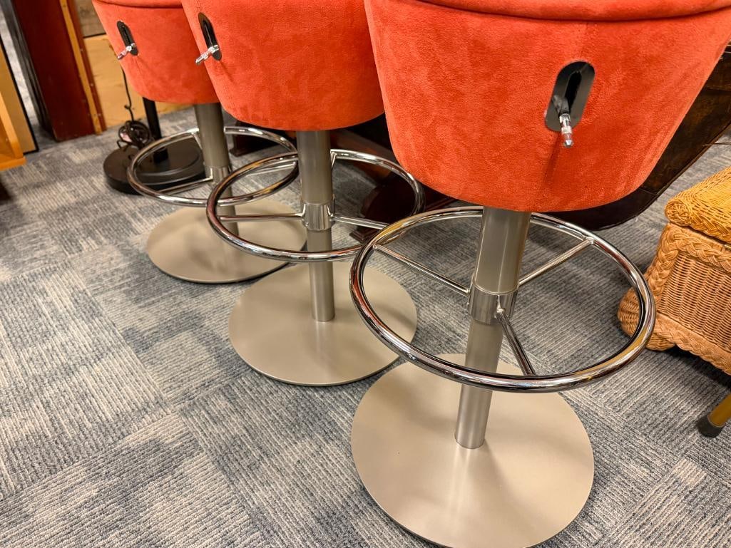 SET OF THREE CONTEMPORARY MODERN ADJUSTABLE BAR STOOLS WITH ROUND BASE - 11