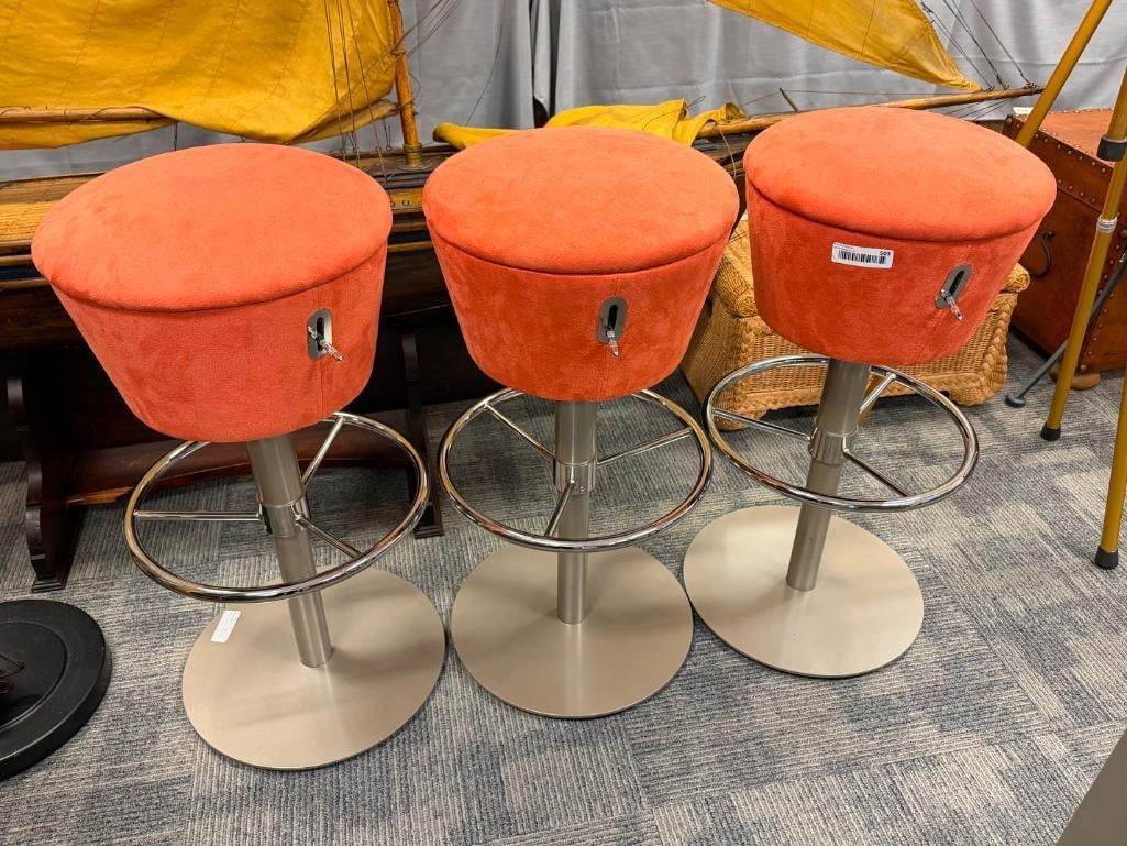 SET OF THREE CONTEMPORARY MODERN ADJUSTABLE BAR STOOLS WITH ROUND BASE - 13