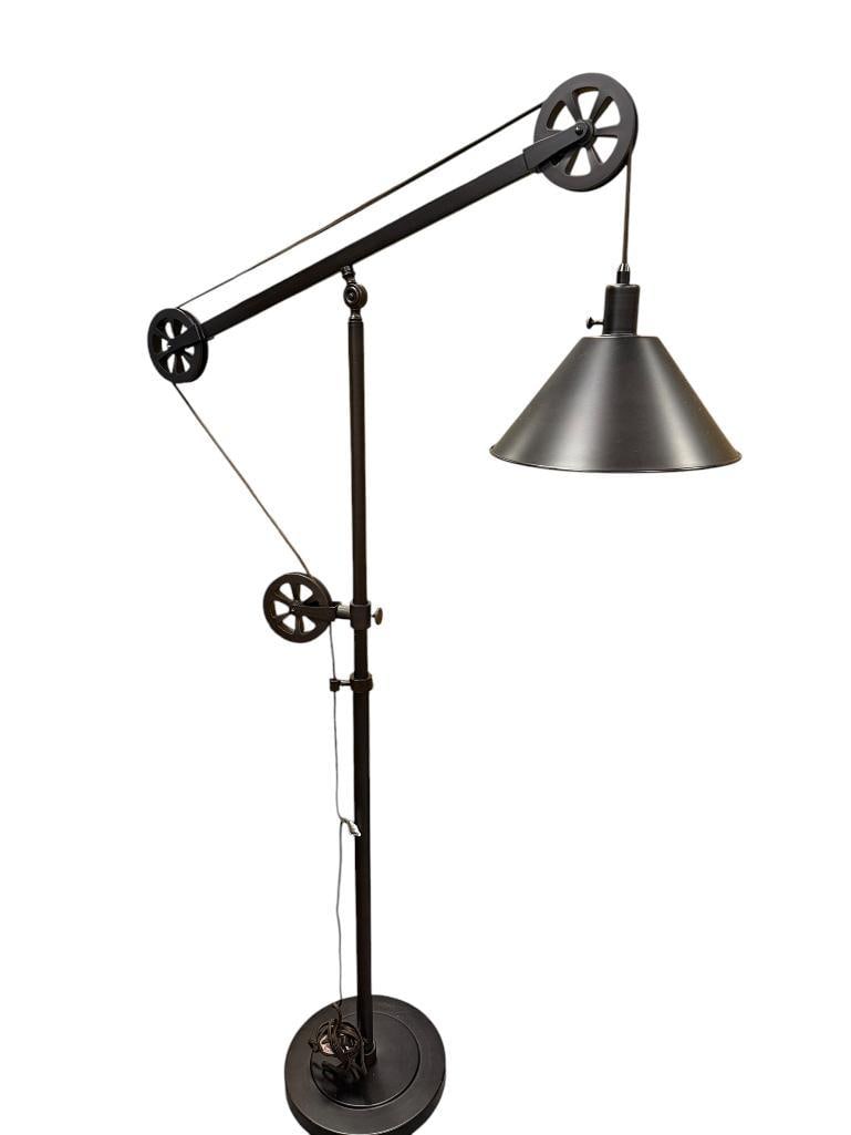INDUSTRIAL STYLED FLOOR LAMPW WITH ADJUSTABLE PULLEY AND COUNTERWEIGHT SYSTEM (1 of 9)