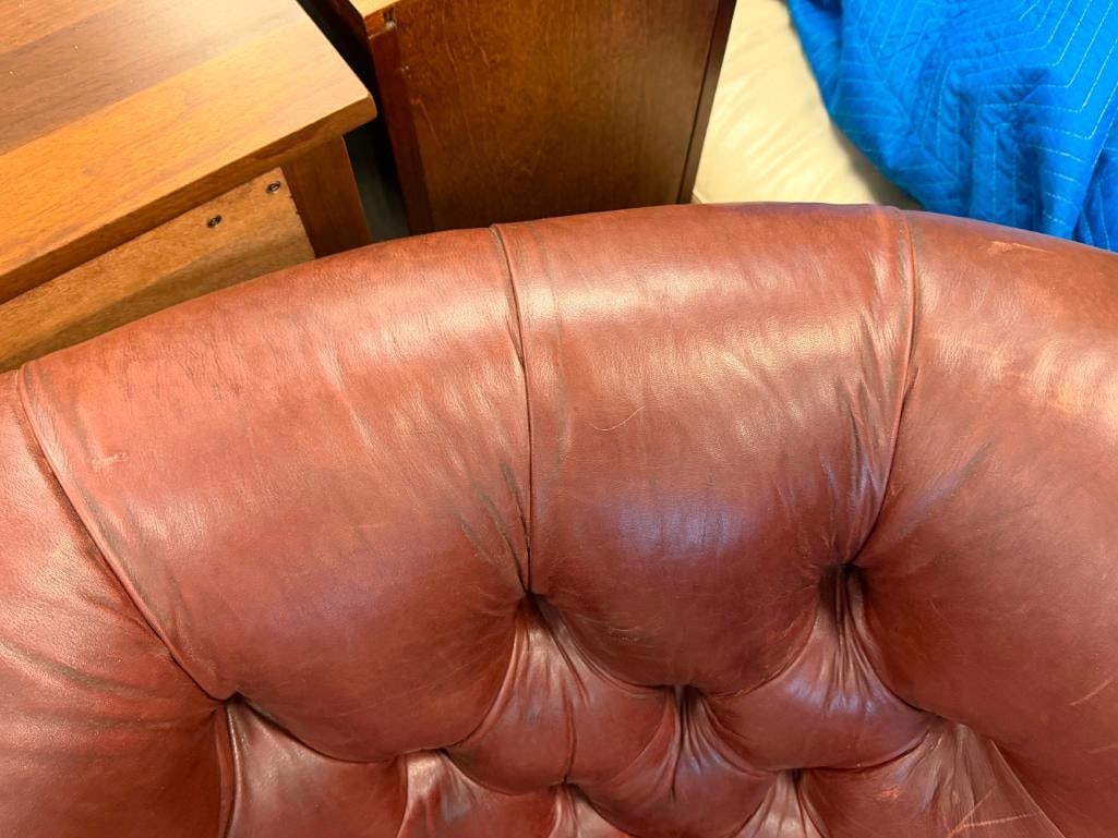RALPH LAUREN GENUINE LEATHER WRITER'S CHAIR AND OTTOMAN BUTTON TUCK WITH NAIL HEAD TRIM - 10