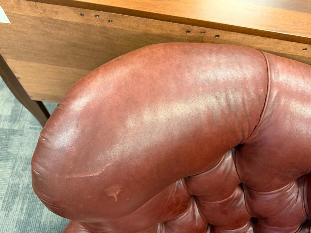 RALPH LAUREN GENUINE LEATHER WRITER'S CHAIR AND OTTOMAN BUTTON TUCK WITH NAIL HEAD TRIM - 11