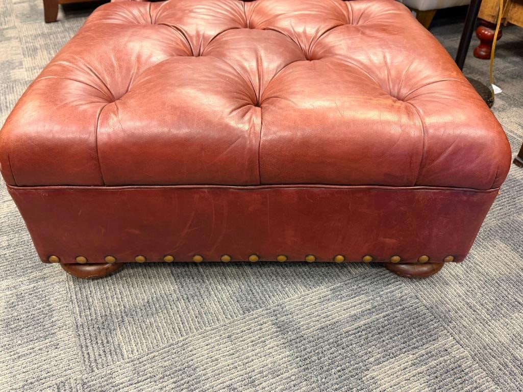 RALPH LAUREN GENUINE LEATHER WRITER'S CHAIR AND OTTOMAN BUTTON TUCK WITH NAIL HEAD TRIM - 13