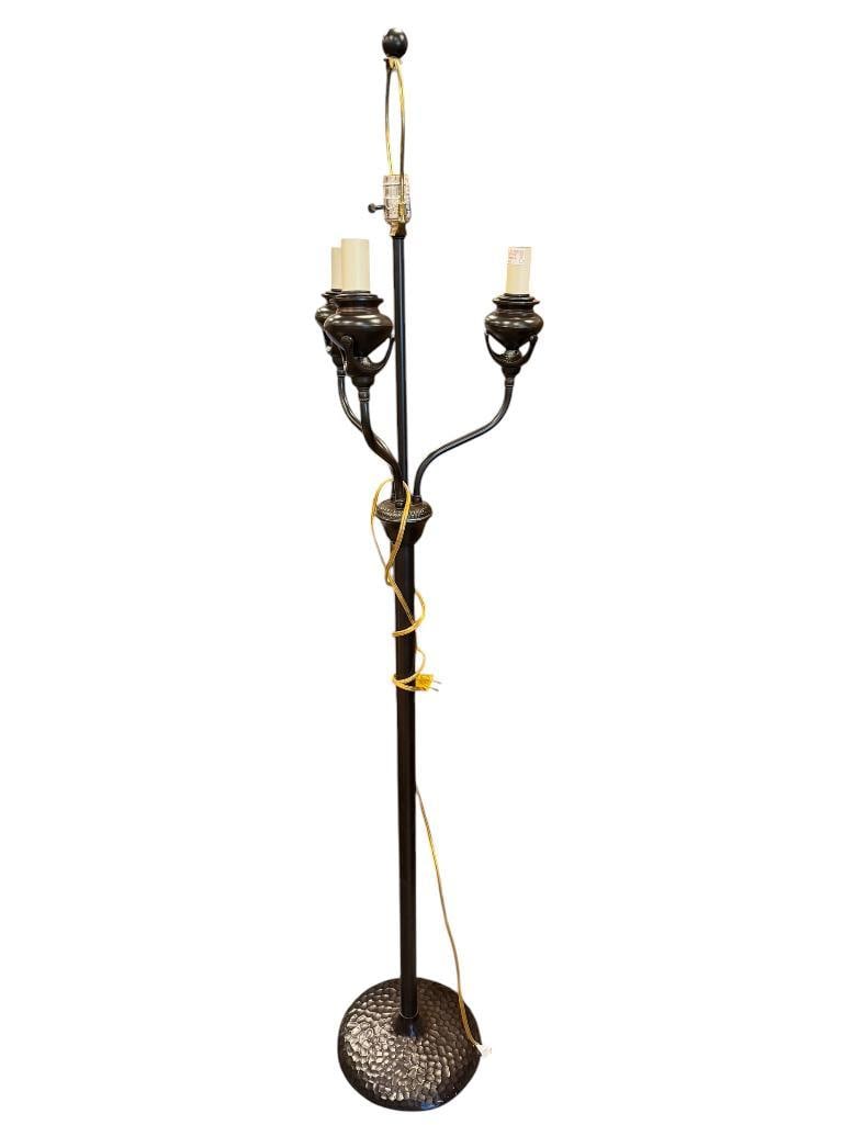 TRADITIONAL MULTI-ARM FLOOR LAMP WITH HAMMERED LOOK ROUND BASE: DARK BRONZE FINISH WITH DECORATIVE ARMS, INCLUDES SHADE, TESTED + 65" H