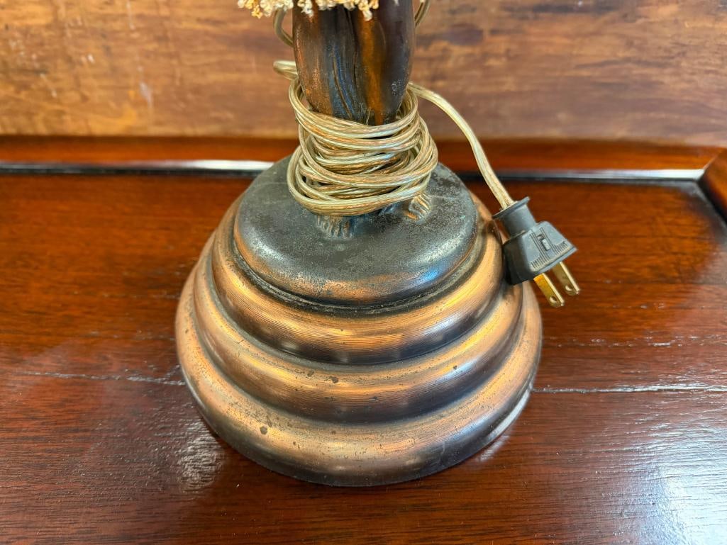VINTAGE HULA GIRL DANCER FIGURAL TABLE LAMP WITH REAL FEATHER SHADE - 3