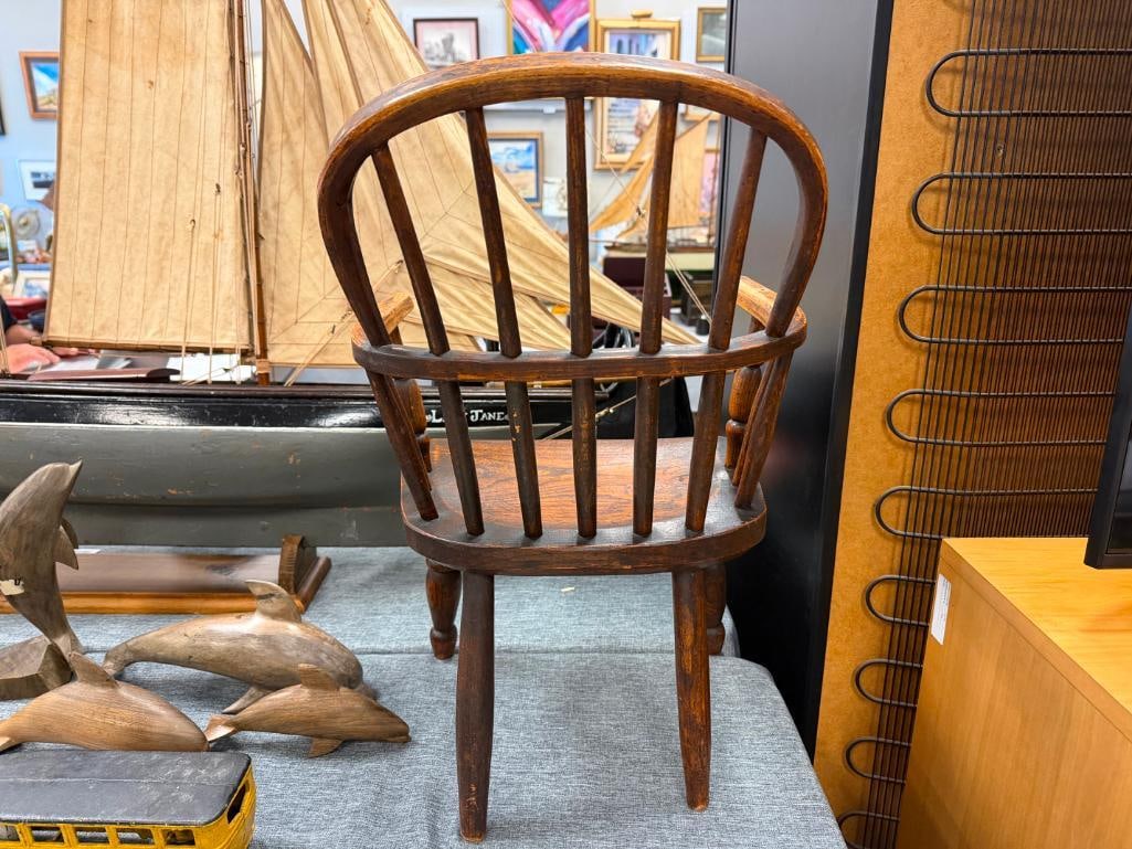 ANTIQUE ENGLISH OAK CHILDRENS WINDSOR STYLE CHAIR - 10