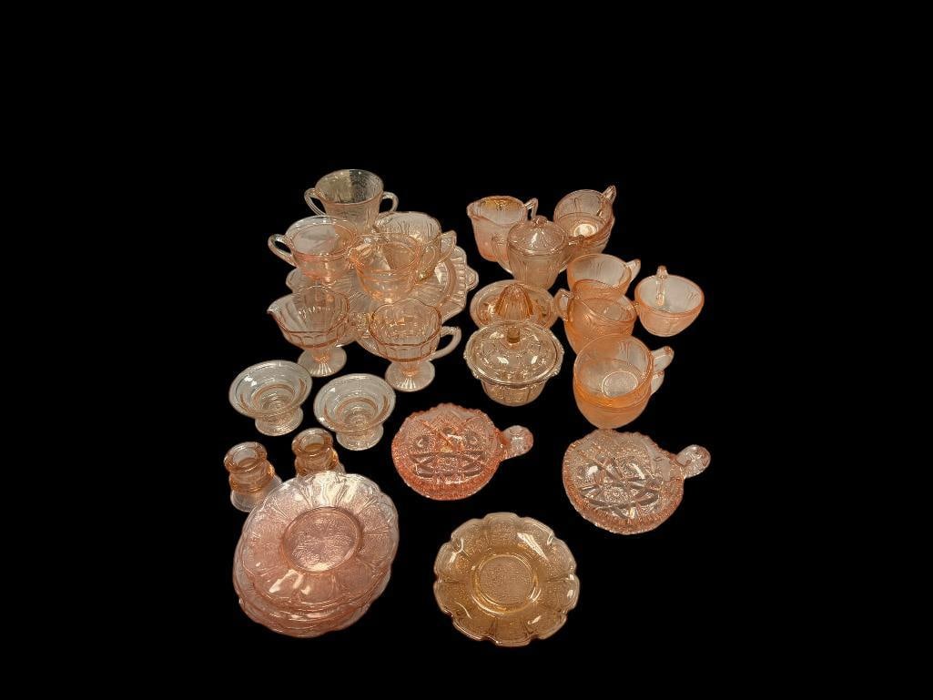 33 PIECES OF PINK DEPRESSION GLASS (1 of 20)