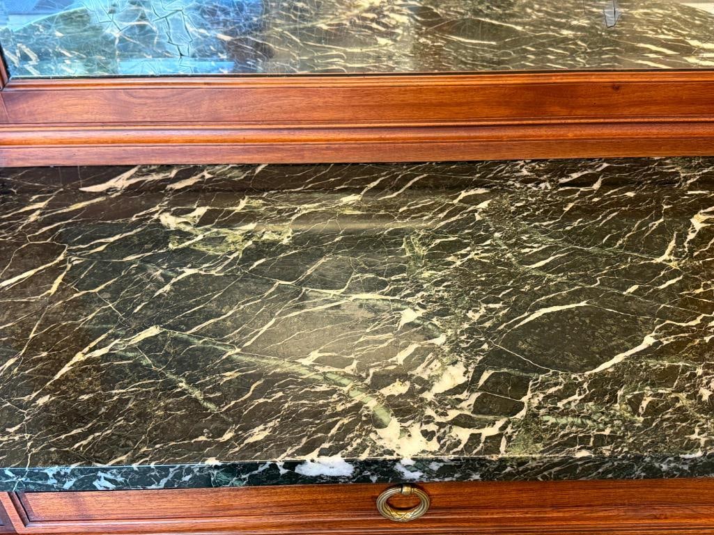 ANTIQUE FRENCH WALNUT SIDEBOARD CABINET WITH RICH GREEN MARBLE TOP - 13