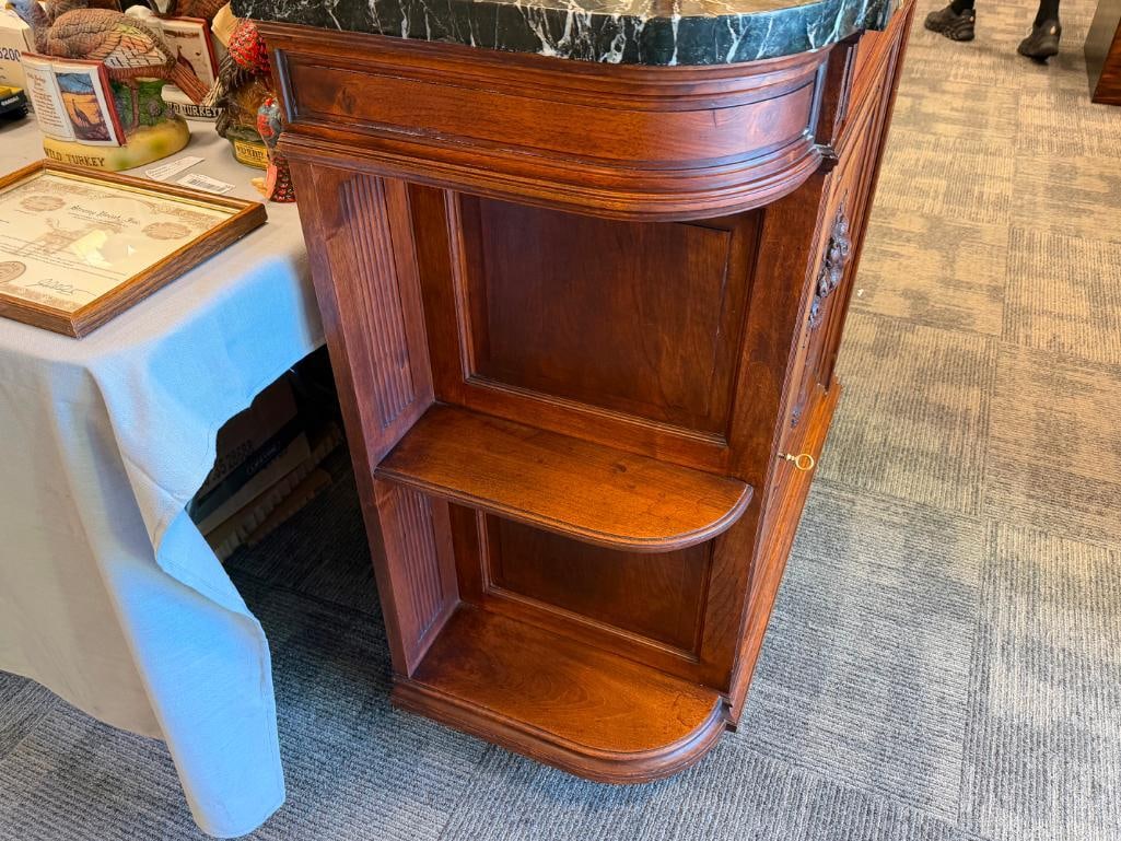 ANTIQUE FRENCH WALNUT SIDEBOARD CABINET WITH RICH GREEN MARBLE TOP - 15