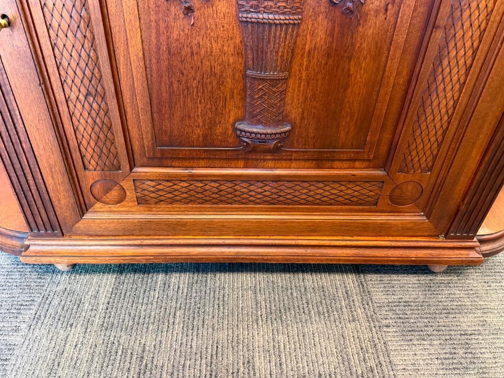 ANTIQUE FRENCH WALNUT SIDEBOARD CABINET WITH RICH GREEN MARBLE TOP - 19