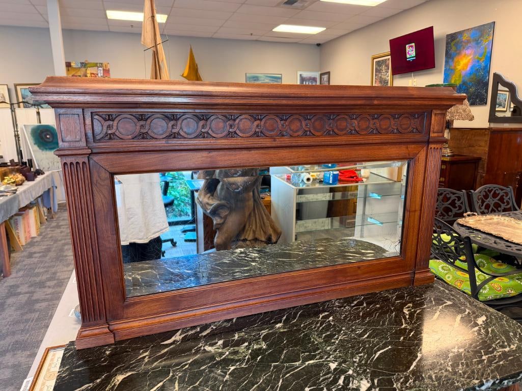 ANTIQUE FRENCH WALNUT SIDEBOARD CABINET WITH RICH GREEN MARBLE TOP - 4