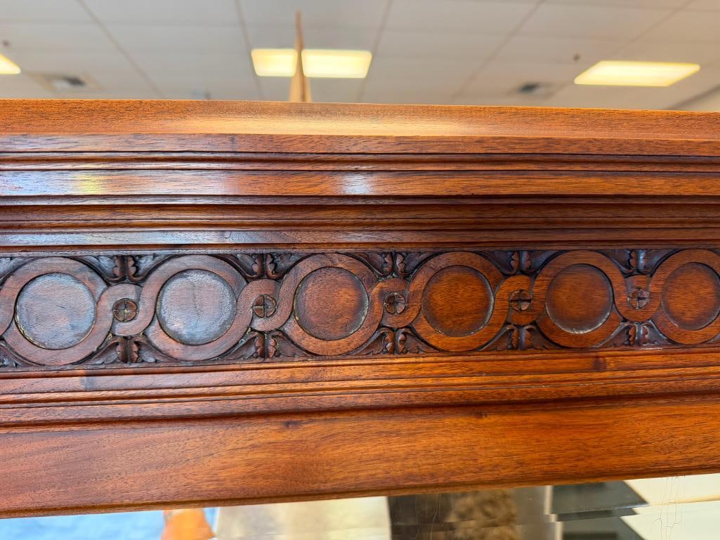 ANTIQUE FRENCH WALNUT SIDEBOARD CABINET WITH RICH GREEN MARBLE TOP - 6