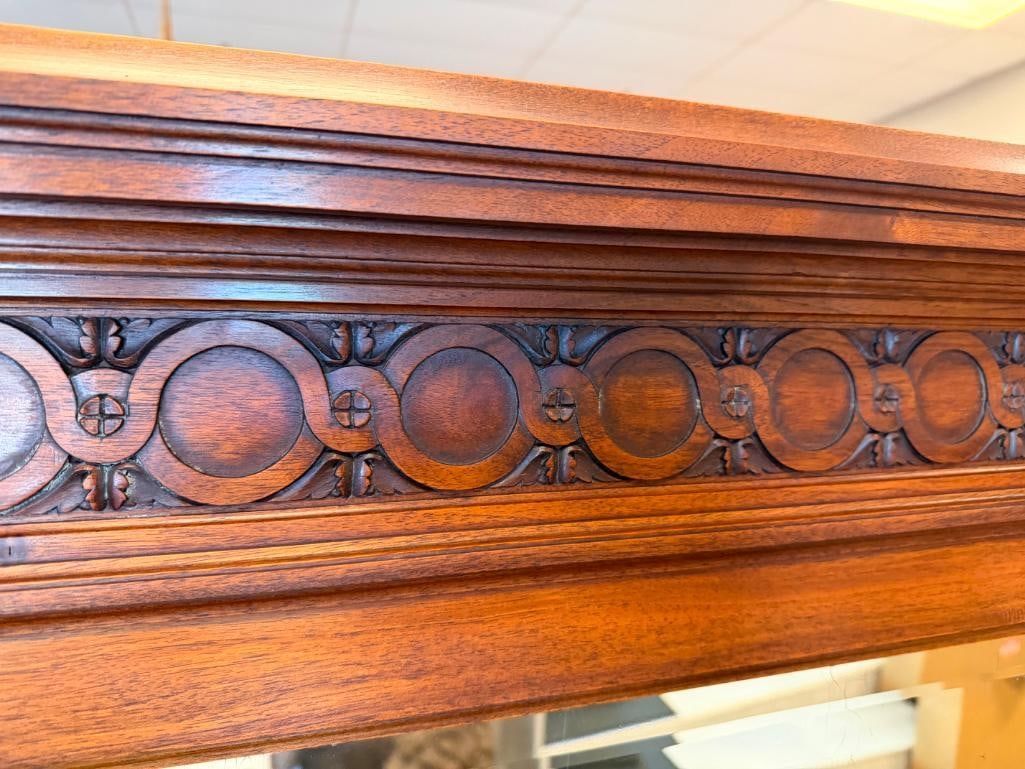 ANTIQUE FRENCH WALNUT SIDEBOARD CABINET WITH RICH GREEN MARBLE TOP - 7