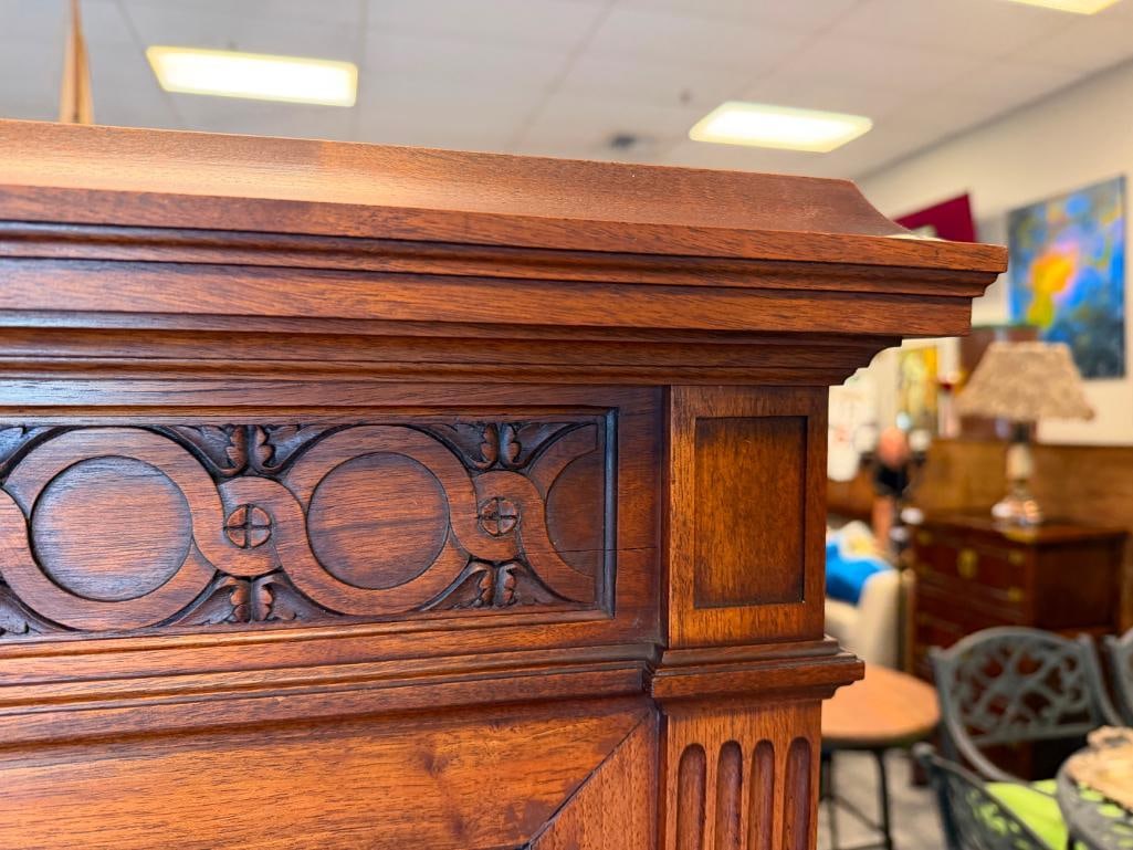 ANTIQUE FRENCH WALNUT SIDEBOARD CABINET WITH RICH GREEN MARBLE TOP - 8