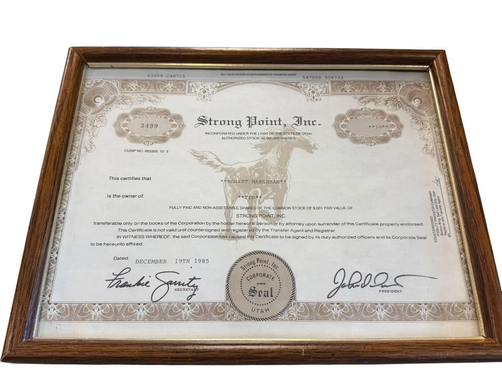 1985 STRONG POINT INC 50,000,000 SHARES STOCK CERTIFICATE NO. 3499 (1 of 8)