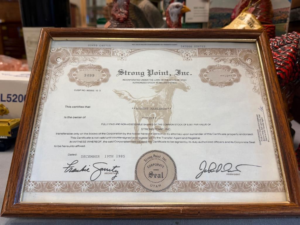 1985 STRONG POINT INC 50,000,000 SHARES STOCK CERTIFICATE NO. 3499 - 8