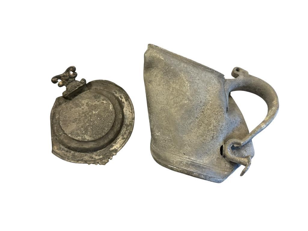 ANTIQUE PEWTER GERMAN BEER STEIN SAID TO HAVE BEEN RECOVERED FROM A SHIP WRECK: 6"