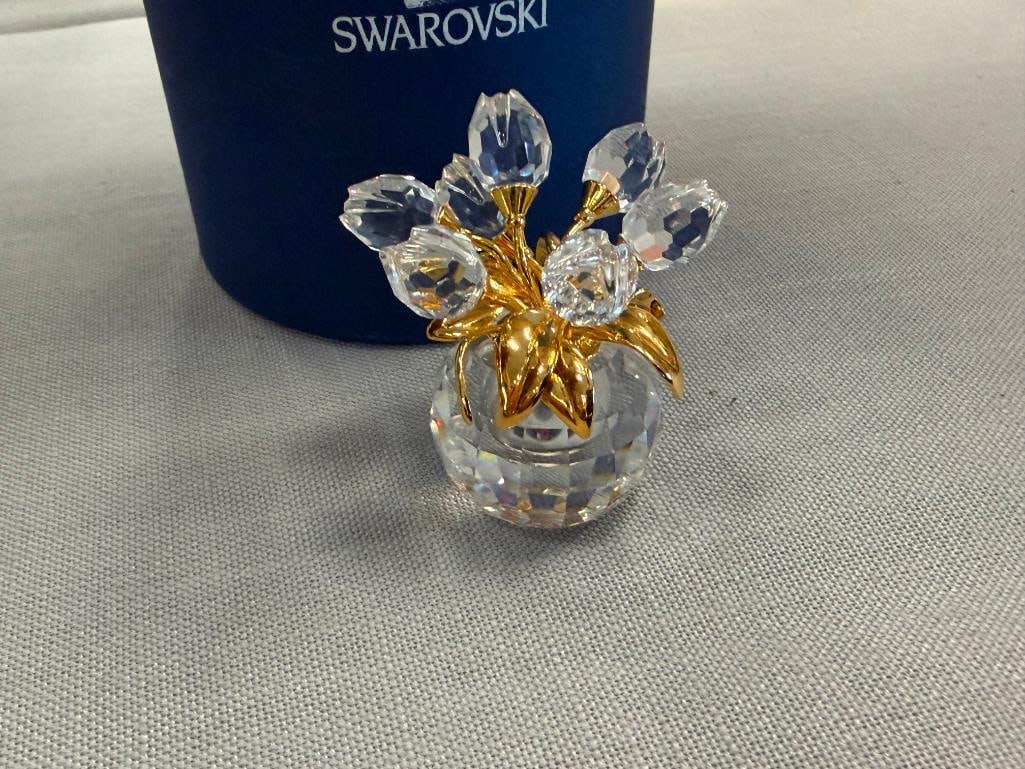 SWAROVSKI CRYSTAL TULIPS IN VASE FIGURINE WITH GOLD LEAVES CRSYTAL MEMORIES COLLECTION - 5