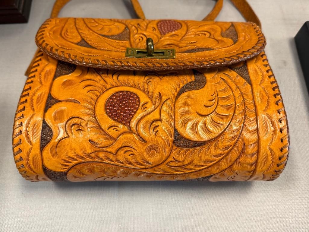 TOOLED LEATHER WESTERN FASHION SATCHEL WITH SHOULDER STRAP - 4