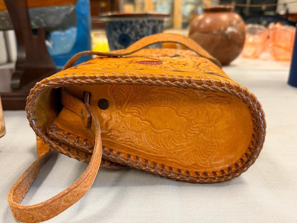 TOOLED LEATHER WESTERN FASHION SATCHEL WITH SHOULDER STRAP - 5